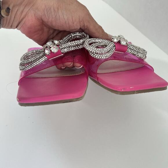 Flat Sandals Bow Rhinestones Size 9 Pink Sparkle Summer Beach Soul Princess - Picture 4 of 8
